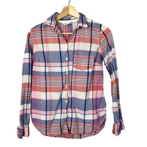 Old Navy The Classic Cotton Pink & Purple Plaid Long Sleeve Button Down XS - Picture 1 of 3